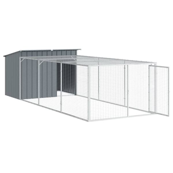 hundehus m. løbegård 153x396x110 cm galvaniseret stål antracit