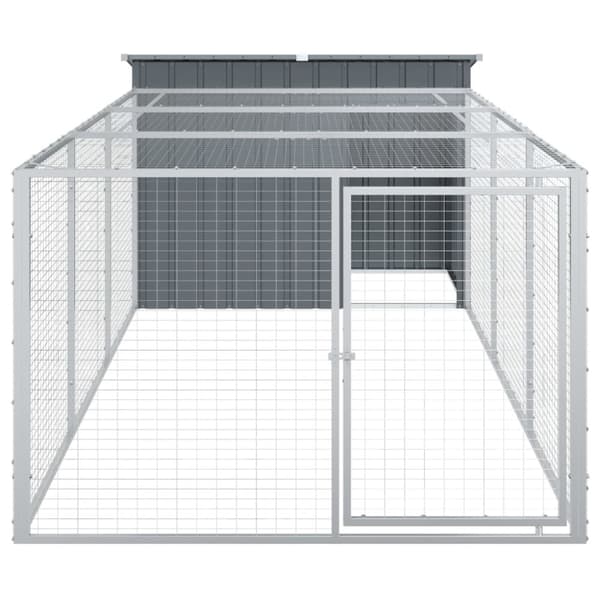 hundehus m. løbegård 153x396x110 cm galvaniseret stål antracit