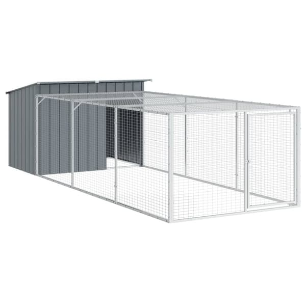 hundehus m. løbegård 153x396x110 cm galvaniseret stål antracit