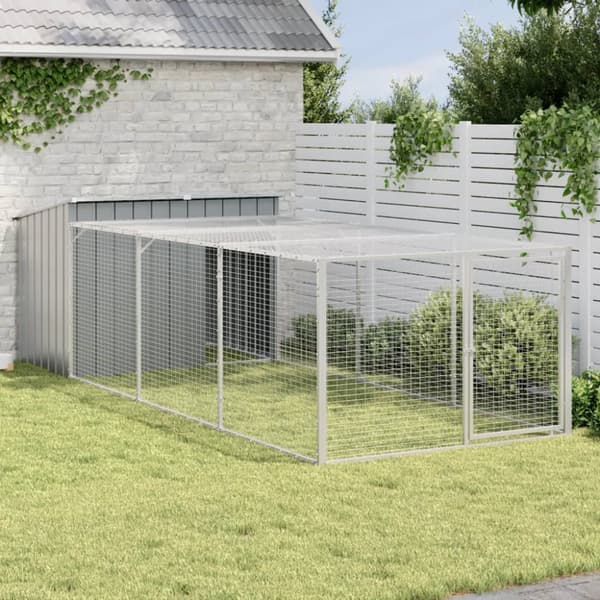 hundehus m. løbegård 153x396x110 cm galvaniseret stål antracit