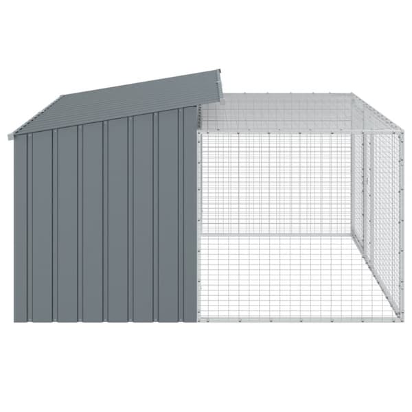 hundehus m. løbegård 197x194x110 cm galvaniseret stål antracit