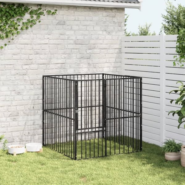 hundegård 4 paneler galvaniseret stål sort