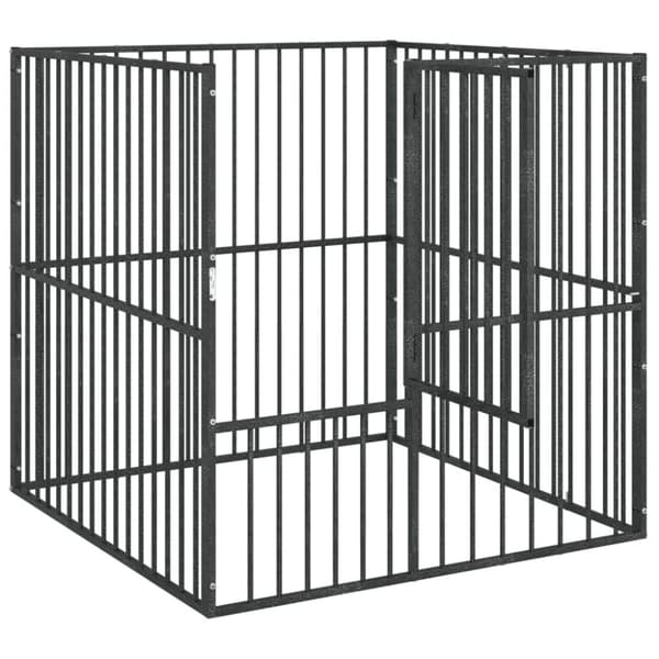 hundegård 4 paneler galvaniseret stål sort