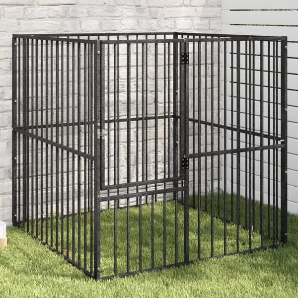 hundegård 4 paneler galvaniseret stål sort