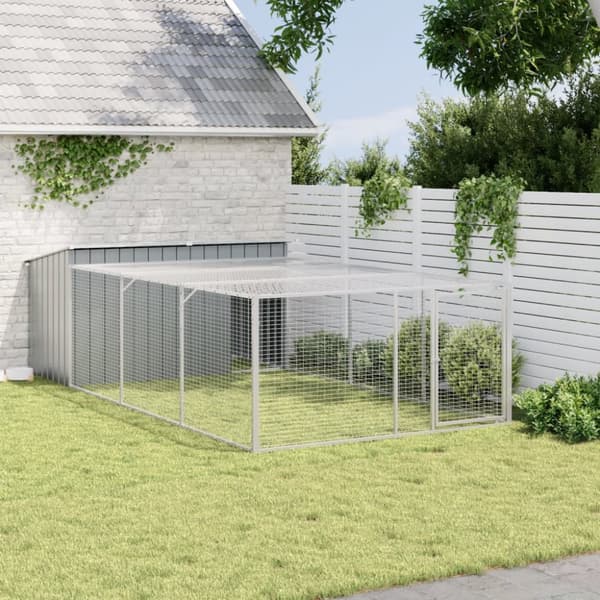 hundehus m. løbegård 197x396x110 cm galvaniseret stål antracit
