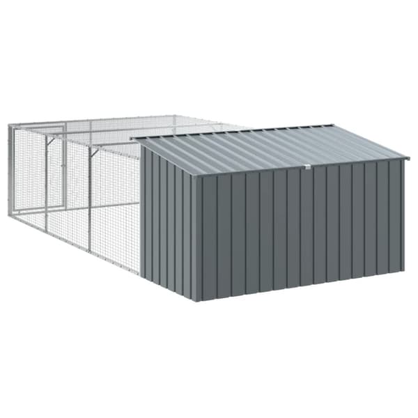 hundehus m. løbegård 197x396x110 cm galvaniseret stål antracit