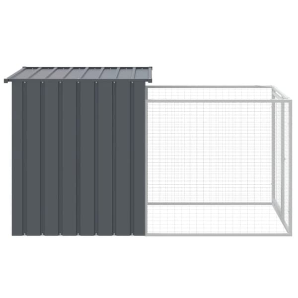 hundehus med løbegård 110x201x110 cm galvaniseret stål antracit