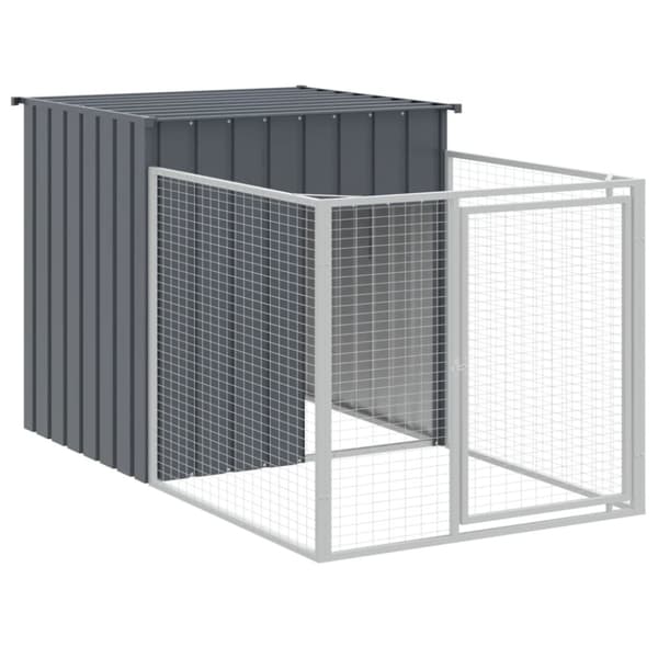 hundehus med løbegård 110x201x110 cm galvaniseret stål antracit
