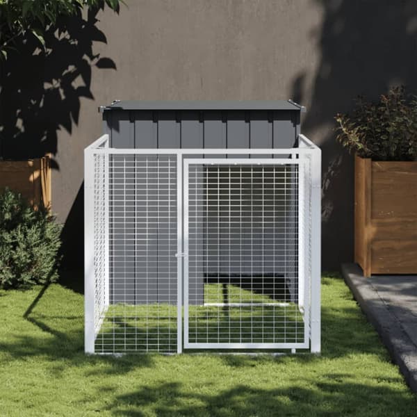 hundehus med løbegård 110x201x110 cm galvaniseret stål antracit