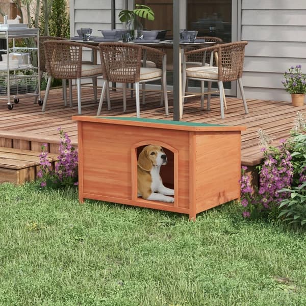 Rootz-koirakodit - Puinen koirakennel - Toimiva koirankoti - Jaettu 3 osaan - Kuusen puurunko - Oranssi - 100L x 65,5W x 68K cm