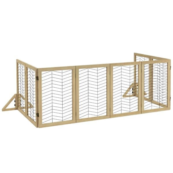 Rootz Dog Gate - Portaiden portti - Taitettava - Tilaa säästävä - Mänty - Luonnollinen - 375 cm x 44 cm x 70 cm