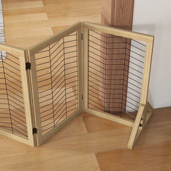 Rootz Dog Gate - Portaiden portti - Taitettava - Tilaa säästävä - Mänty - Luonnollinen - 375 cm x 44 cm x 70 cm
