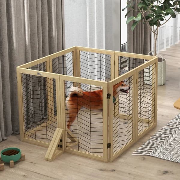 Rootz Dog Gate - Portaiden portti - Taitettava - Tilaa säästävä - Mänty - Luonnollinen - 375 cm x 44 cm x 70 cm