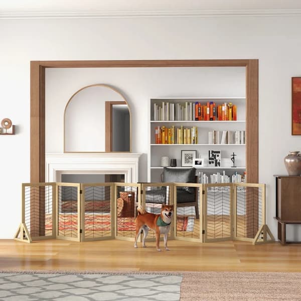 Rootz Dog Gate - Portaiden portti - Taitettava - Tilaa säästävä - Mänty - Luonnollinen - 375 cm x 44 cm x 70 cm