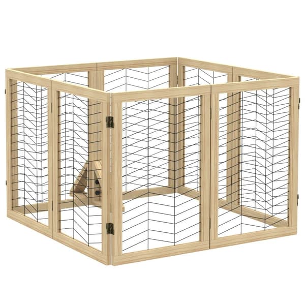 Rootz Dog Gate - Stair Gate Barrier - Foldbar - Pladsbesparende - Fyrretræ - Naturlig - 375 cm x 44 cm x 70 cm