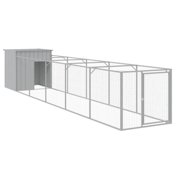vidaXL hundehus med løbegård 110x609x110 cm galvaniseret stål lysegrå - Hundehuse