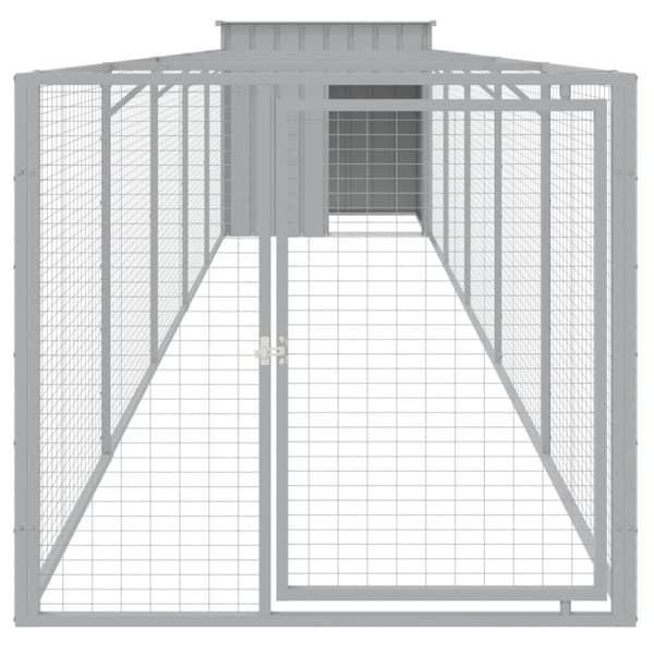 vidaXL hundehus med løbegård 110x609x110 cm galvaniseret stål lysegrå - Hundehuse
