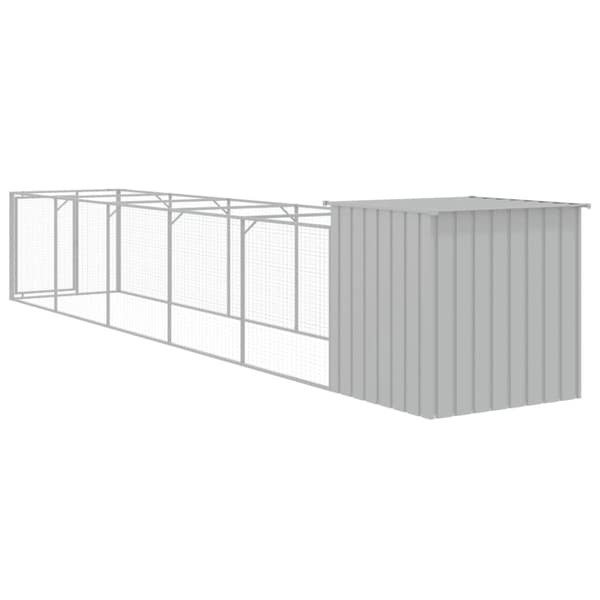vidaXL hundehus med løbegård 110x609x110 cm galvaniseret stål lysegrå - Hundehuse
