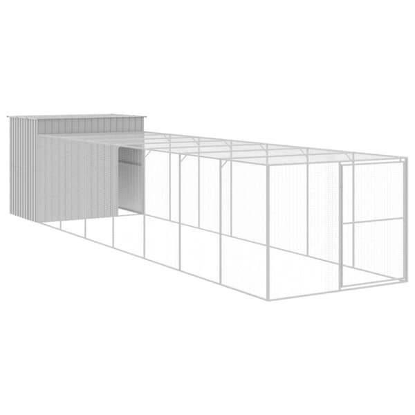 vidaXL hundehus med løbegård 214x865x181 cm galvaniseret stål lysegrå - Hundehuse