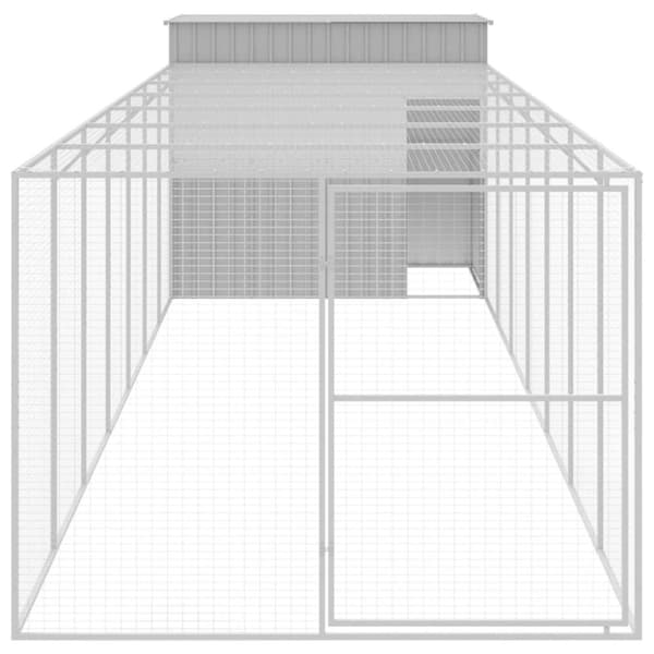 vidaXL hundehus med løbegård 214x865x181 cm galvaniseret stål lysegrå - Hundehuse