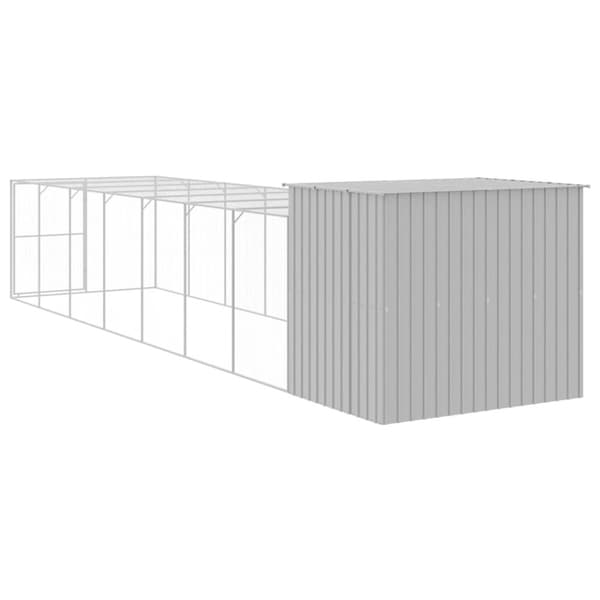 vidaXL hundehus med løbegård 214x865x181 cm galvaniseret stål lysegrå - Hundehuse