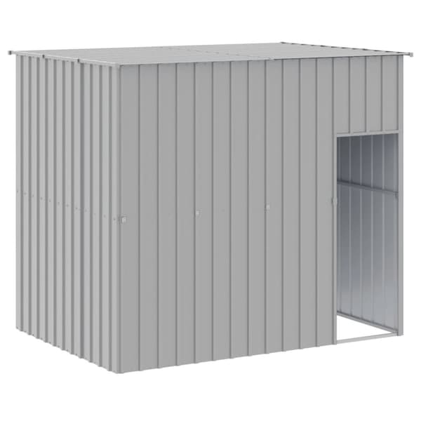 vidaXL hundehus med løbegård 214x865x181 cm galvaniseret stål lysegrå - Hundehuse