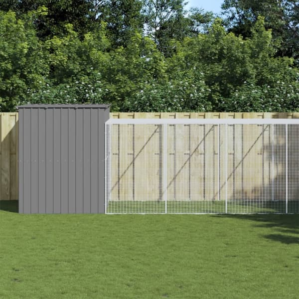 vidaXL hundehus med løbegård 214x865x181 cm galvaniseret stål lysegrå - Hundehuse