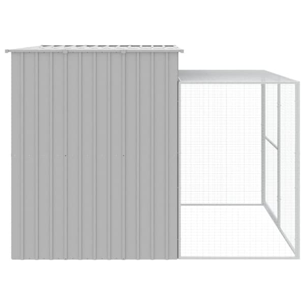 vidaXL hundehus med løbegård 214x253x181 cm galvaniseret stål lysegrå - Hundehuse