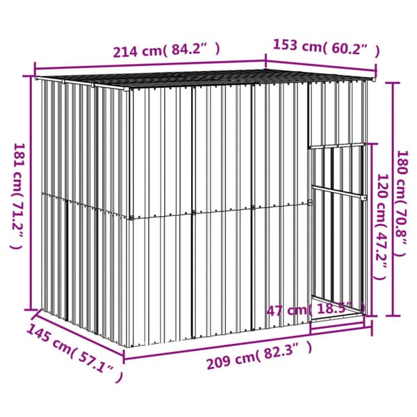 vidaXL hundehus med tag 214x153x181 cm galvaniseret stål antracitgrå - Hundehuse