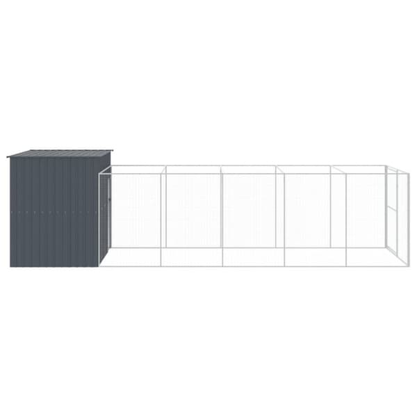 vidaXL hundehus med løbegård 214x661x181 cm galvaniseret stål antracit - Hundehuse