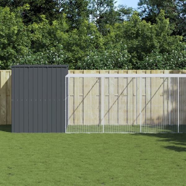 vidaXL hundehus med løbegård 214x661x181 cm galvaniseret stål antracit - Hundehuse