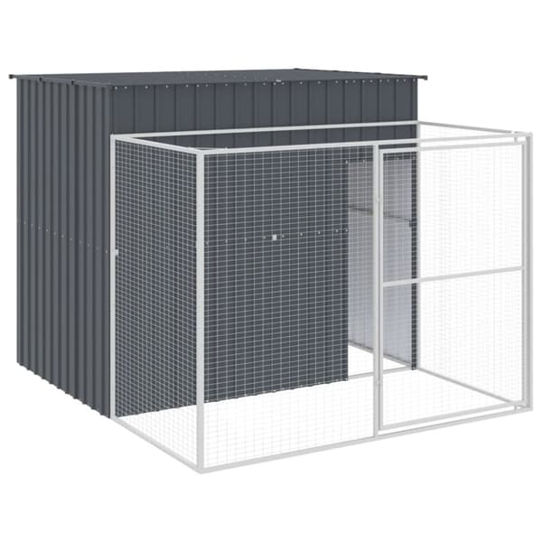 vidaXL hundehus med løbegård 214x253x181 cm galvaniseret stål antracit - Hundehuse