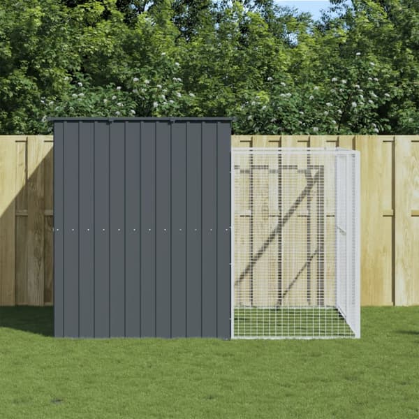 vidaXL hundehus med løbegård 214x253x181 cm galvaniseret stål antracit - Hundehuse