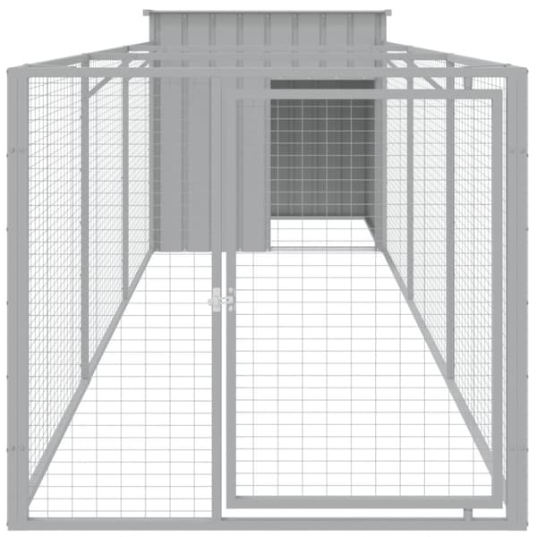 vidaXL hundehus med løbegård 110x405x110 cm galvaniseret stål lysegrå -  Hundehuse