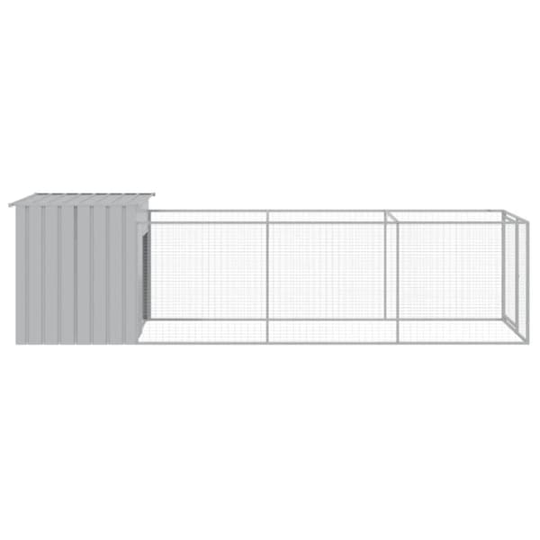 vidaXL hundehus med løbegård 110x405x110 cm galvaniseret stål lysegrå -  Hundehuse
