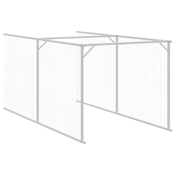 vidaXL hundehus med løbegård 110x405x110 cm galvaniseret stål lysegrå -  Hundehuse