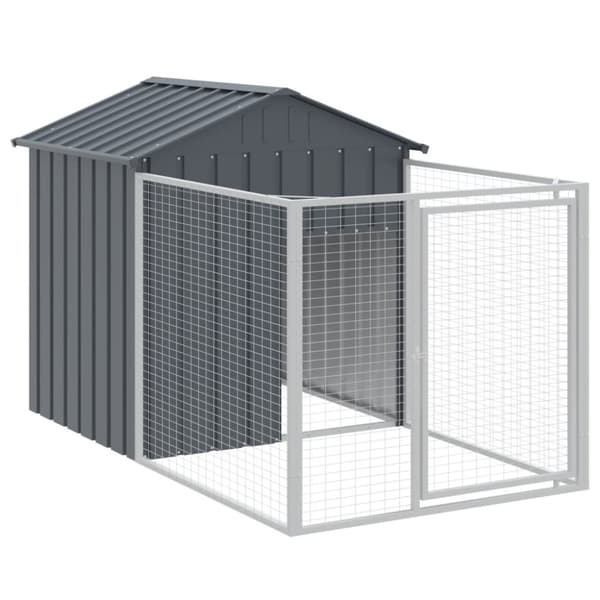 vidaXL hundehus med løbegård 117x201x123 cm galvaniseret stål antracit -  Hundehuse