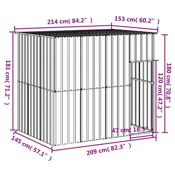 vidaXL hundehus med tag 214x153x181 cm galvaniseret stål lysegrå -  Hundehuse