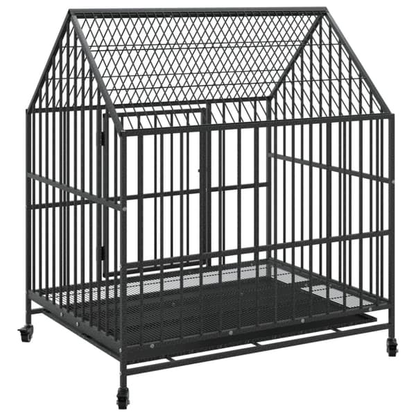 vidaXL hundebur med hjul galvaniseret stål sort -  Hundehuse