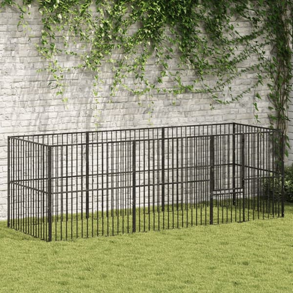 vidaXL hundegård 8 paneler galvaniseret stål sort -  Hundehuse