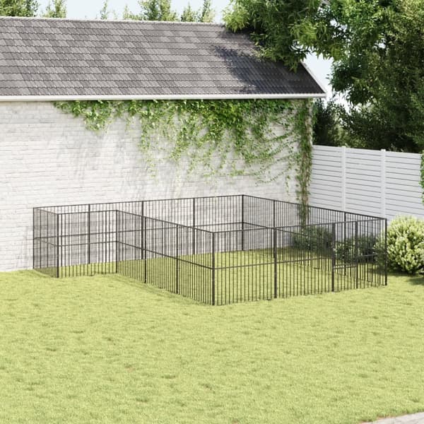 vidaXL hundegård 16 paneler galvaniseret stål sort -  Hundehuse