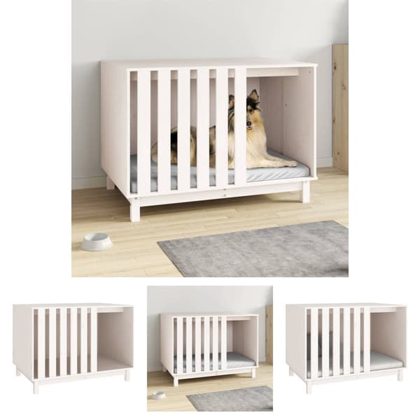 The Living Store hundehus 100x70x72 cm massivt fyrretræ hvid -  Hundehuse