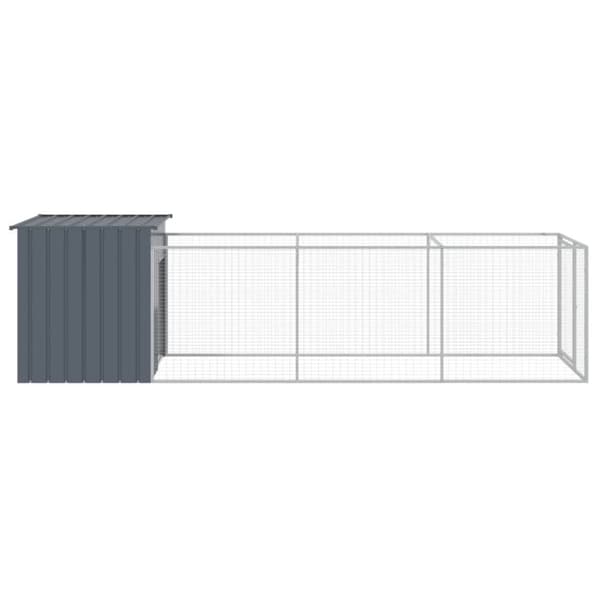The Living Store hundehus med løbegård 110x405x110 cm galvaniseret stål antracit -  Hundehuse