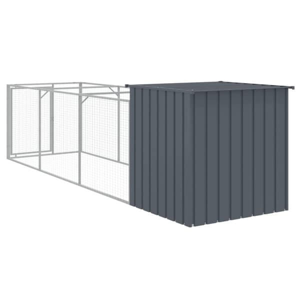 The Living Store hundehus med løbegård 110x405x110 cm galvaniseret stål antracit -  Hundehuse