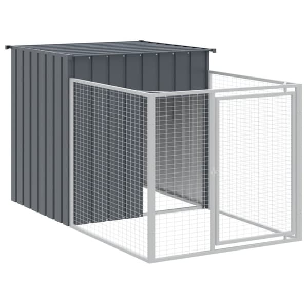 The Living Store hundehus med løbegård 110x405x110 cm galvaniseret stål antracit -  Hundehuse