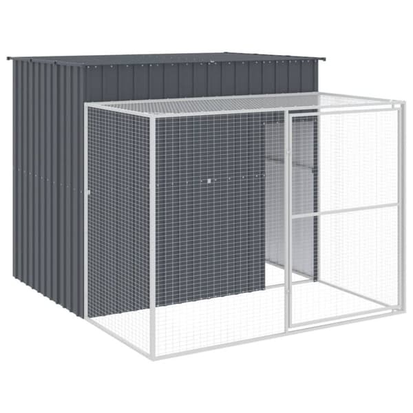The Living Store hundehus med løbegård 214x253x181 cm galvaniseret stål antracit - Hundehuse