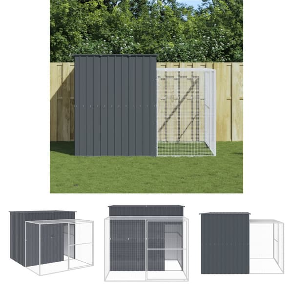 The Living Store hundehus med løbegård 214x253x181 cm galvaniseret stål antracit -  Hundehuse