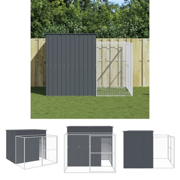 The Living Store hundehus med løbegård 214x253x181 cm galvaniseret stål antracit -  Hundehuse