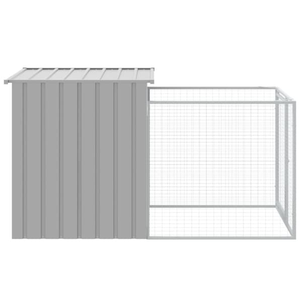 The Living Store hundehus med løbegård 110x201x110 cm galvaniseret stål lysegrå -  Hundehuse