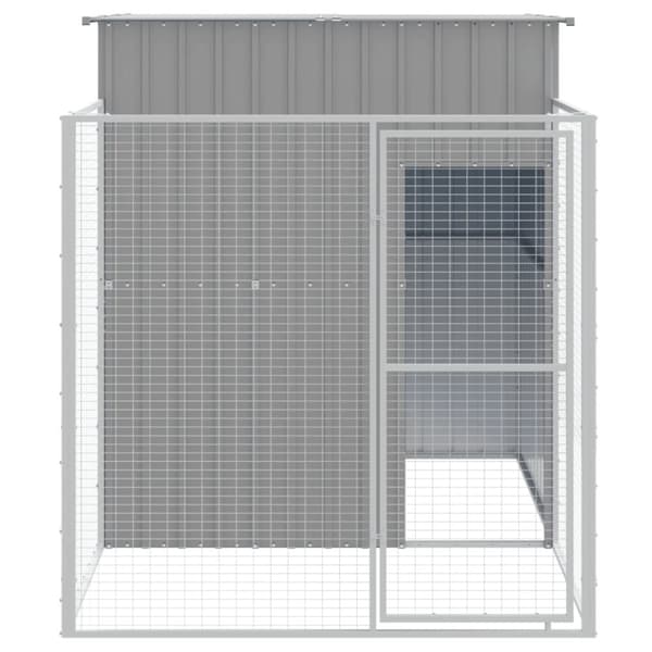 The Living Store hundehus med løbegård 165x251x181 cm galvaniseret stål lysegrå - Hundehuse